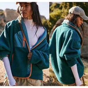 Free People Hit the Slopes Shawl Jacket Sz Small Spruced Up Fleece Sherpa